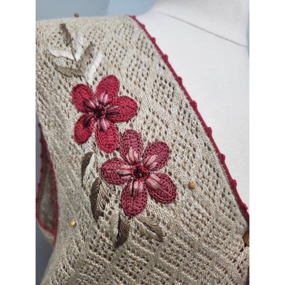 Country Classics Koret Beige Pink Floral Embroidered Crocheted Vest Size 1X - Picture 3 of 10